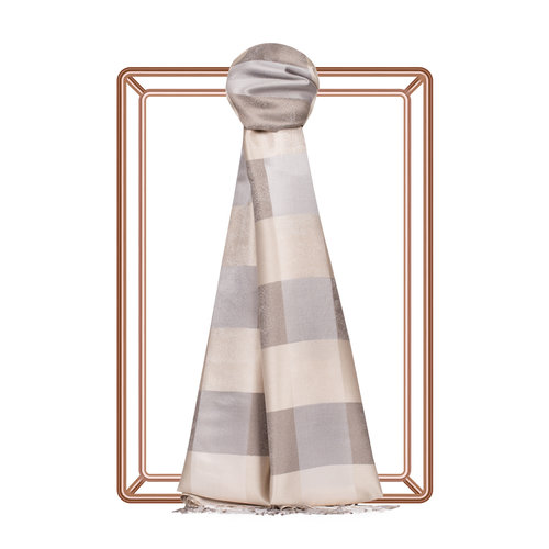 Sand Beige Buffalo Checked Silk Scarf