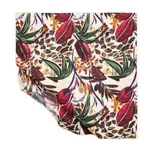 Sand Beige Dark Botanical Twill Silk Scarf - Thumbnail