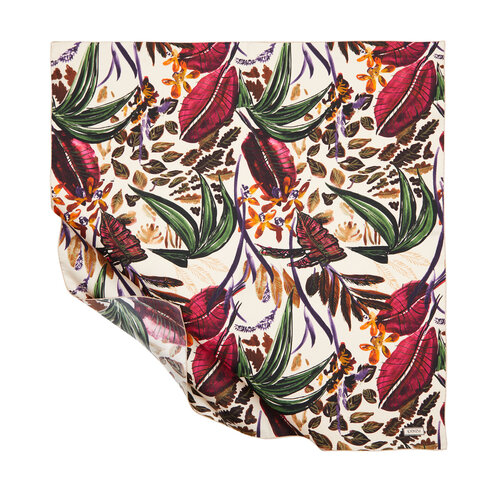 Sand Beige Dark Botanical Twill Silk Scarf