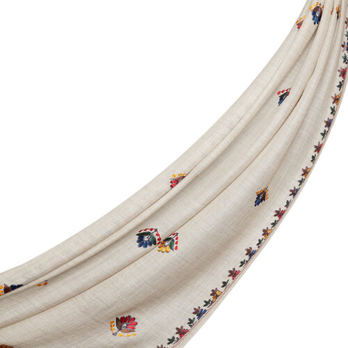 Sand Beige Floral Woven Wool Silk Scarf