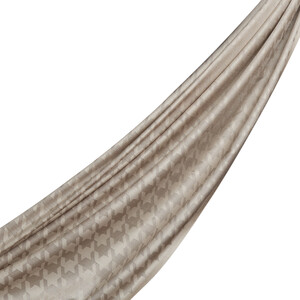 Sand Beige Houndstooth Cotton Silk Scarf - Thumbnail