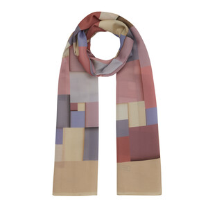 Sand Beige Lego Print Cotton Rayon Scarf - Thumbnail