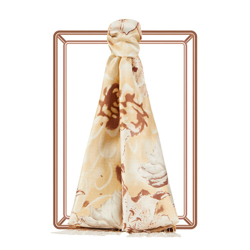 Sand Beige Melancholy Print Silk Scarf