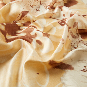 Sand Beige Melancholy Print Silk Scarf - Thumbnail