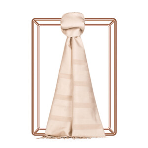 Sand Beige Mono Striped Silk Scarf - Thumbnail