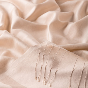 Sand Beige Mono Striped Silk Scarf - Thumbnail
