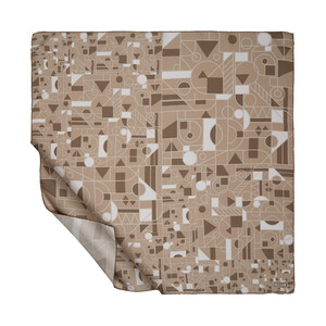 Sand Beige Mosaic Patterned Twill Silk Scarf - Thumbnail