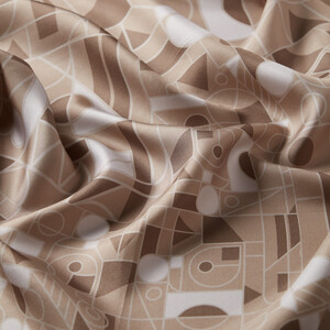 Sand Beige Mosaic Patterned Twill Silk Scarf - Thumbnail
