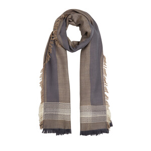 ipekevi - Sand Beige Multi Stripe Wool Silk Scarf (1)