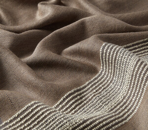 Sand Beige Multi Stripe Wool Silk Scarf - Thumbnail