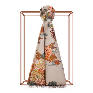 ipekevi - Sand Beige Musk Rose Print Silk Scarf