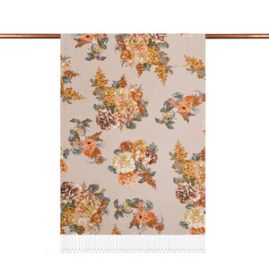 ipekevi - Sand Beige Musk Rose Print Silk Scarf (1)