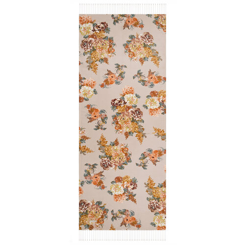 Sand Beige Musk Rose Print Silk Scarf