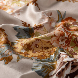 Sand Beige Musk Rose Print Silk Scarf - Thumbnail