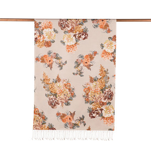 Sand Beige Musk Rose Print Silk Scarf - Thumbnail