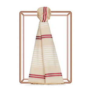 Sand Beige Perspective Line Pattern Cotton Silk Scarf - Thumbnail