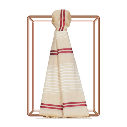 Sand Beige Perspective Line Pattern Cotton Silk Scarf