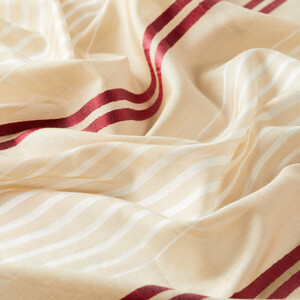 Sand Beige Perspective Line Pattern Cotton Silk Scarf - Thumbnail