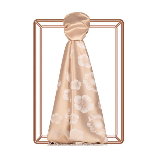 Sand Beige Violet Jacquard Silk Scarf
