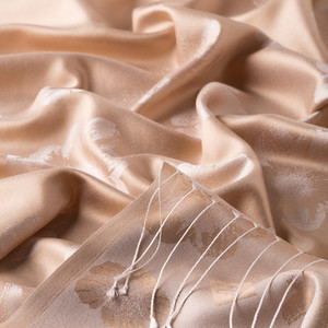 Sand Beige Violet Jacquard Silk Scarf - Thumbnail