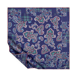 ipekevi - Sapphire Patchwork Patterned Twill Silk Scarf