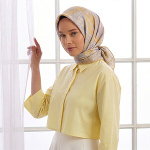 Sarı Bohem Kırkyama Tivil İpek Eşarp - Thumbnail