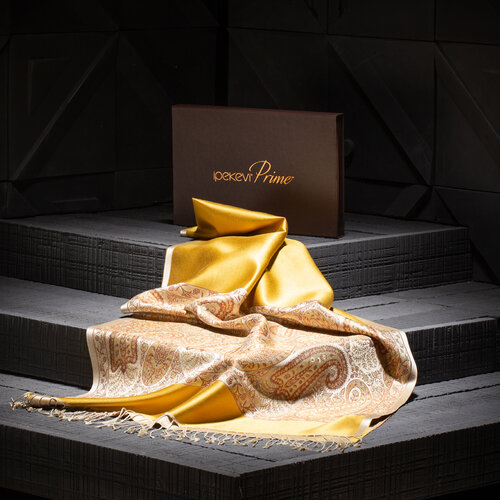 شال حرير جاكار فاخر منسوج يدويًا لون اصفر