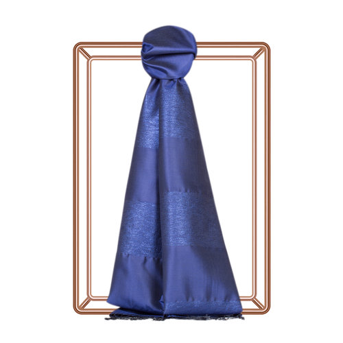 Sax Blue Block Lurex Striped Silk Scarf