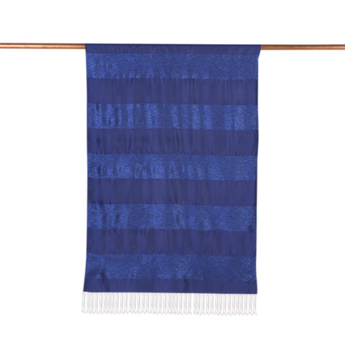 Sax Blue Block Lurex Striped Silk Scarf