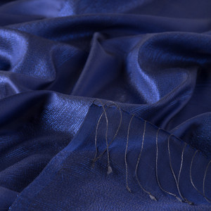 Sax Blue Block Lurex Striped Silk Scarf - Thumbnail