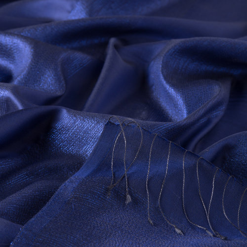 Sax Blue Block Lurex Striped Silk Scarf