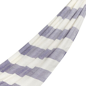 Sax Blue Block Striped Linen Cotton Scarf - Thumbnail
