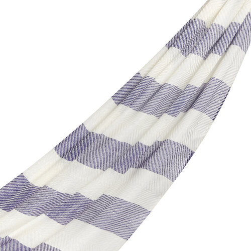 Sax Blue Block Striped Linen Cotton Scarf