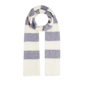 ipekevi - Sax Blue Block Striped Linen Cotton Scarf (1)