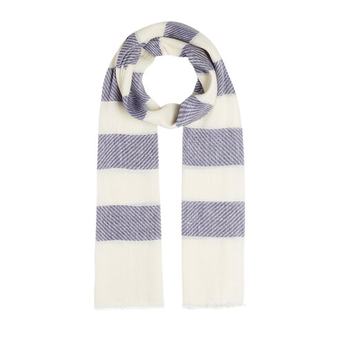 Sax Blue Block Striped Linen Cotton Scarf