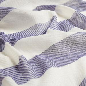 Sax Blue Block Striped Linen Cotton Scarf - Thumbnail