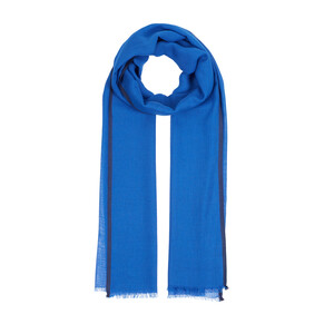 Sax Blue Bordered Modal Silk Scarf - Thumbnail