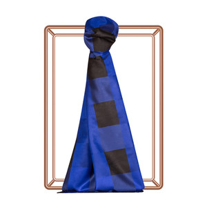 Sax Blue Buffalo Checked Silk Scarf - Thumbnail