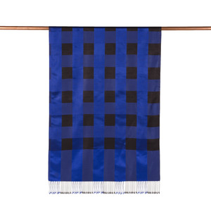 Sax Blue Buffalo Checked Silk Scarf - Thumbnail