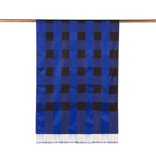 Sax Blue Buffalo Checked Silk Scarf