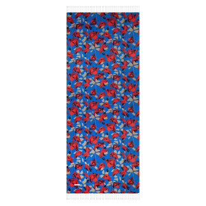 Sax Blue Burgundy Poppy Garden Print Silk Scarf - Thumbnail