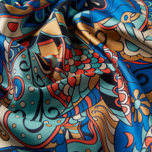 ipekevi - Sax Blue Carnival Twill Silk Scarf (1)