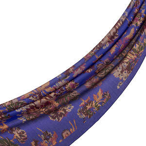 ipekevi - Sax Blue Chrysanthemum Print Tencel Scarf