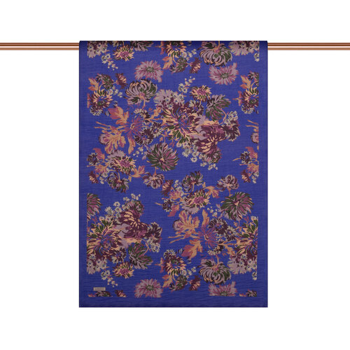 Sax Blue Chrysanthemum Print Tencel Scarf
