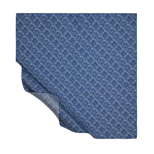 Sax Blue Ethnic Monogram Twill Silk Scarf Model 01