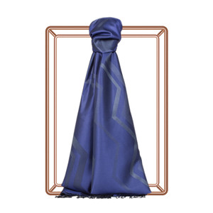 Sax Blue Ethnic Zigzag Silk Scarf - Thumbnail