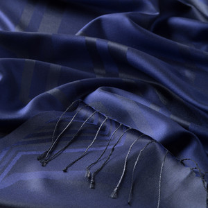 Sax Blue Ethnic Zigzag Silk Scarf - Thumbnail