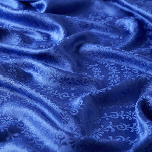 Sax Blue Golden Horn Pattern Silk Scarf Shawl - Thumbnail