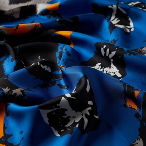 Sax Blue Hercai Fur Twill Silk Scarf - Thumbnail