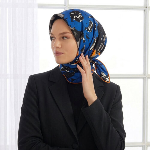 Sax Blue Hercai Fur Twill Silk Scarf